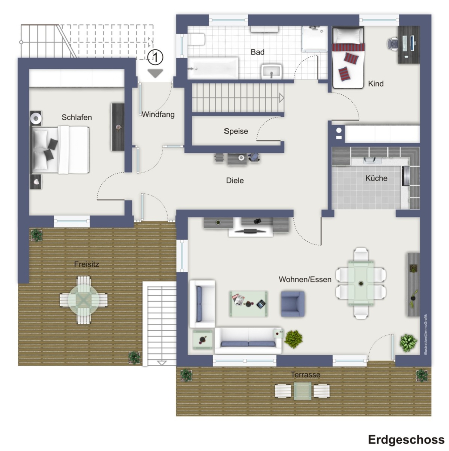 Haus im Haus: Moderne Erdgeschosswohnung mit großem Süd-West-Garten in Langenpreising - Erdgeschoss